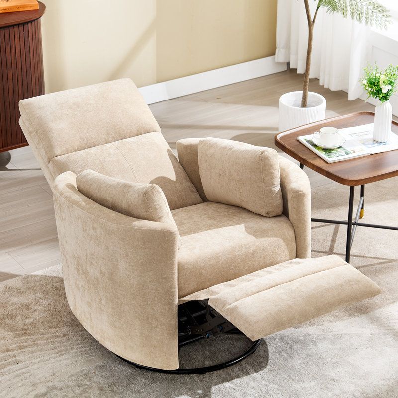 Luxurious Swivel Rocker Manual Recliner with Adjustable Pillows for Comfort, Yellow