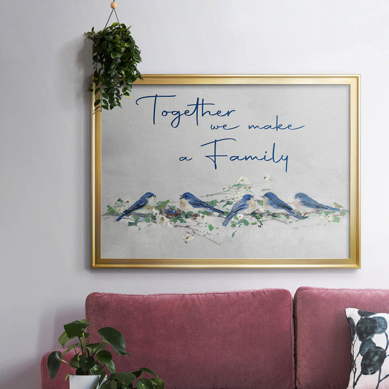 Toile tendue avec châssis Bluebird Family_48693, H 26 po x l 38 po x P 1,5 po, Or