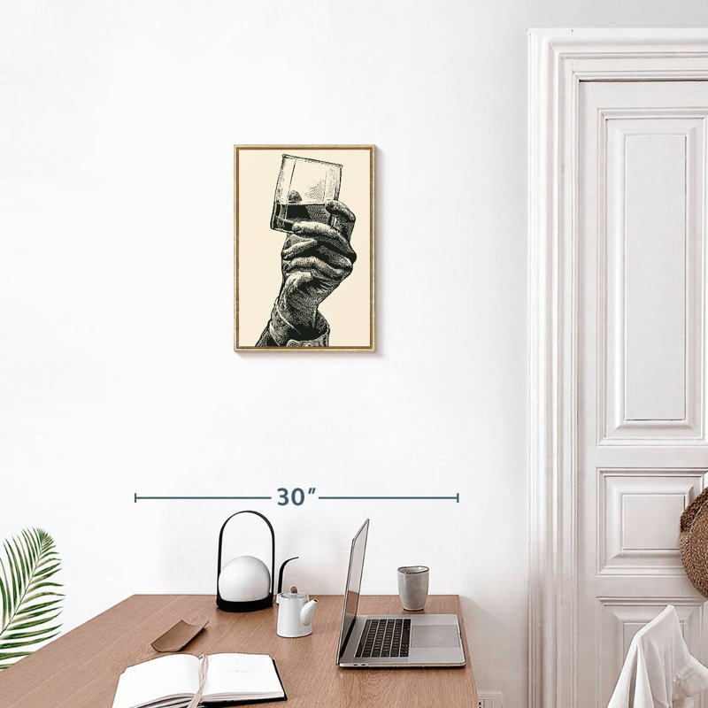 Whiskey In Hand, Floating Frame Natural Wood, 13" x 19"