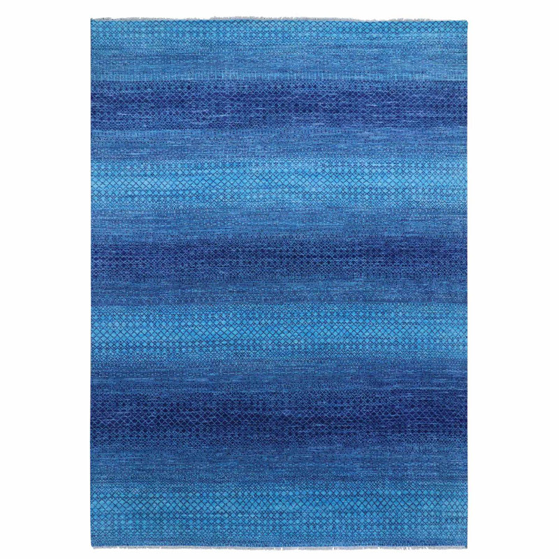 Tapis oriental en pure laine noué à la main, épais et moelleux, de couleur bleu denim 10 po x 14 po 1 po 9073CC667A0840F2B8B71C76F6BB4D6A