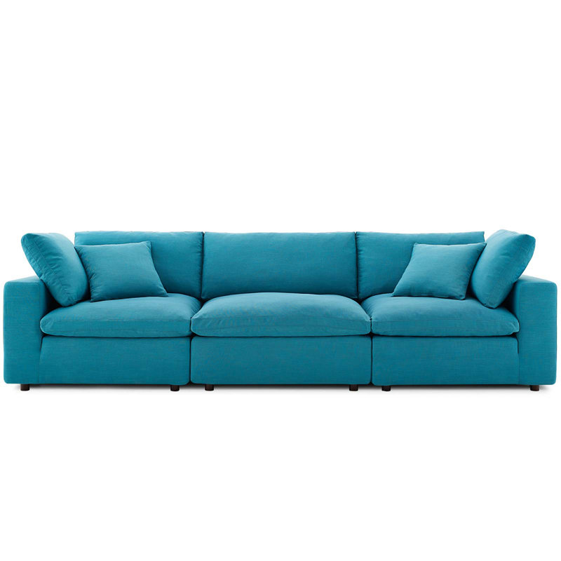 Teal Linen 3-Piece Sectional Sofa with Down Fill