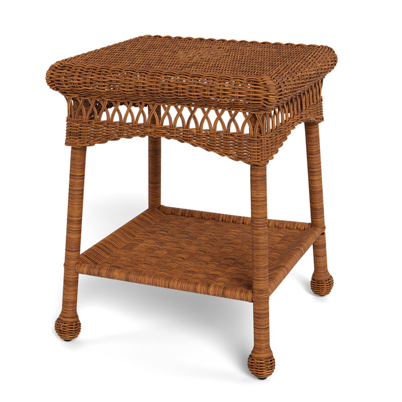Amber Resin Wicker Outdoor Side Table with Open Shelf