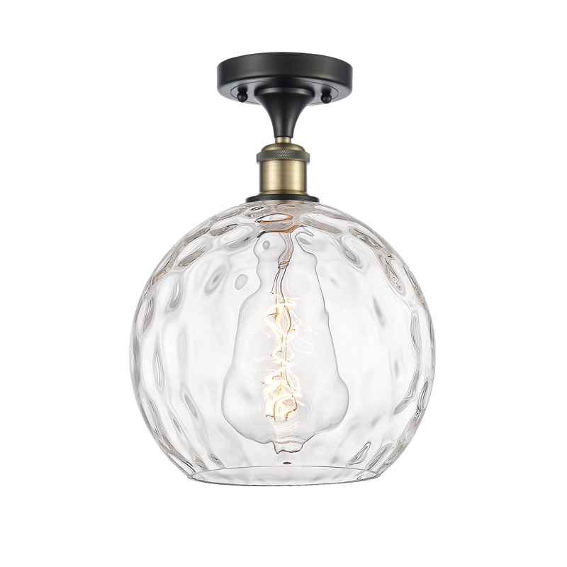 Plafonnier semi-encastré 1 lumière 8 po Cindi, H 15 po x l 10 po x P 10 po, Ampoule non incluse, Noir / laiton antique