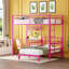 Lit simple superposé en métal avec bureau, tiroirs, bande DEL, station de charge USB, garde-corps et échelle, rose-168360902