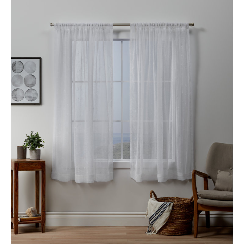 Noyes Solid Sheer Rod Pocket Curtain Panels, 54"W x 63"L, White