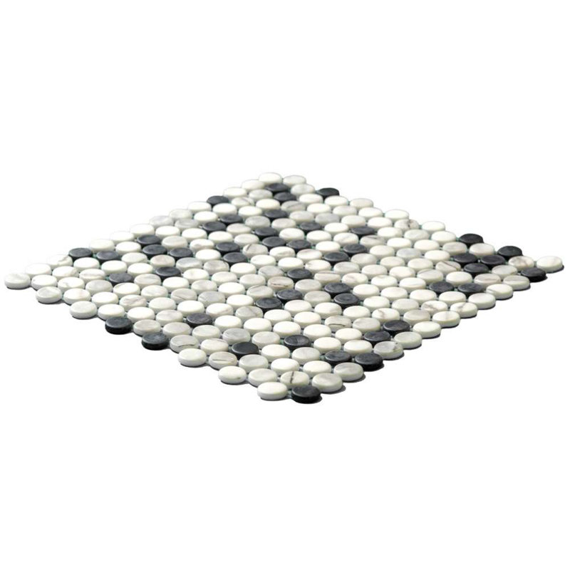 Eterna Penny 12"x12" Recycled Glass Mosaic Tile, Black/White
