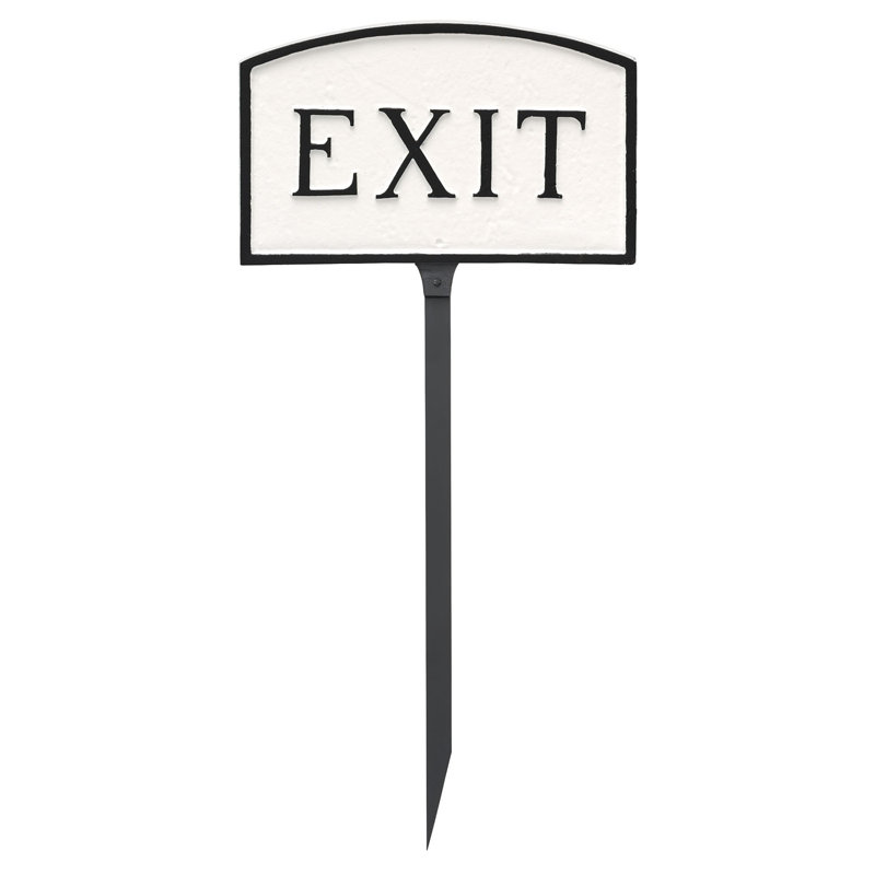 Exit Statement Garden Sign, White/Black, 5.5" H x 9" W x 0.25" D