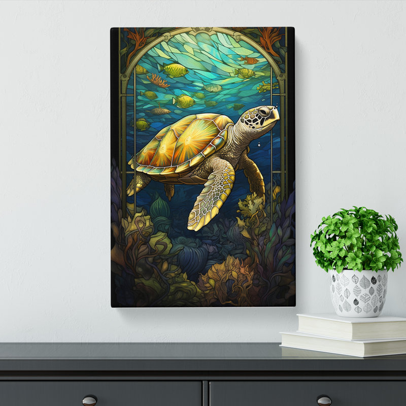Sea Turtle Nouveau - Wrapped Canvas, 50cm H x 35cm W x 3cm D