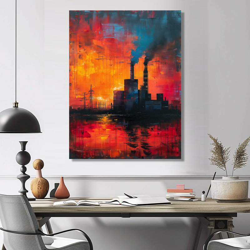 Orange rouge, énergie, montée en puissance de la centrale solaire - centrales électriques, impression d'art mural