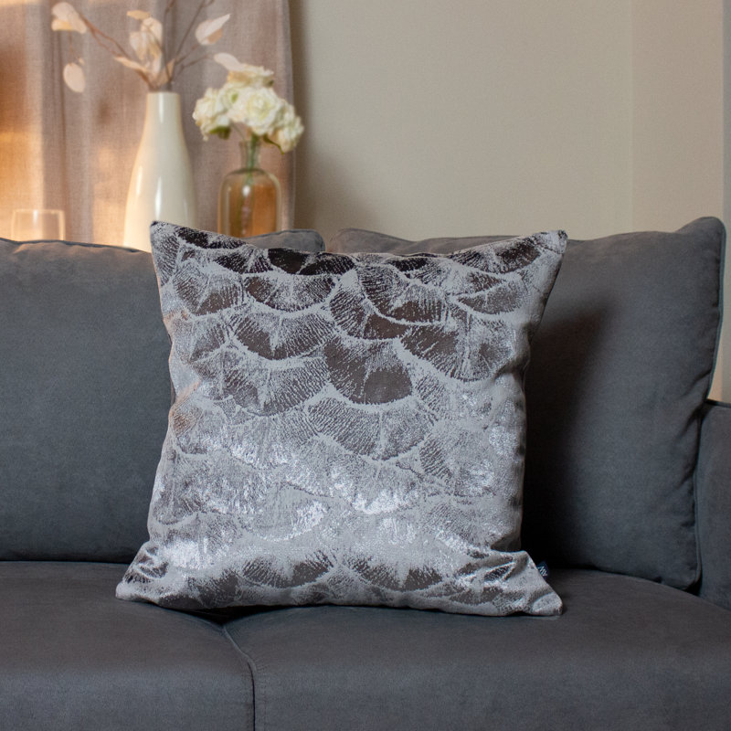 Brawner Geometric Square Cushion, Dark Grey, Feathers