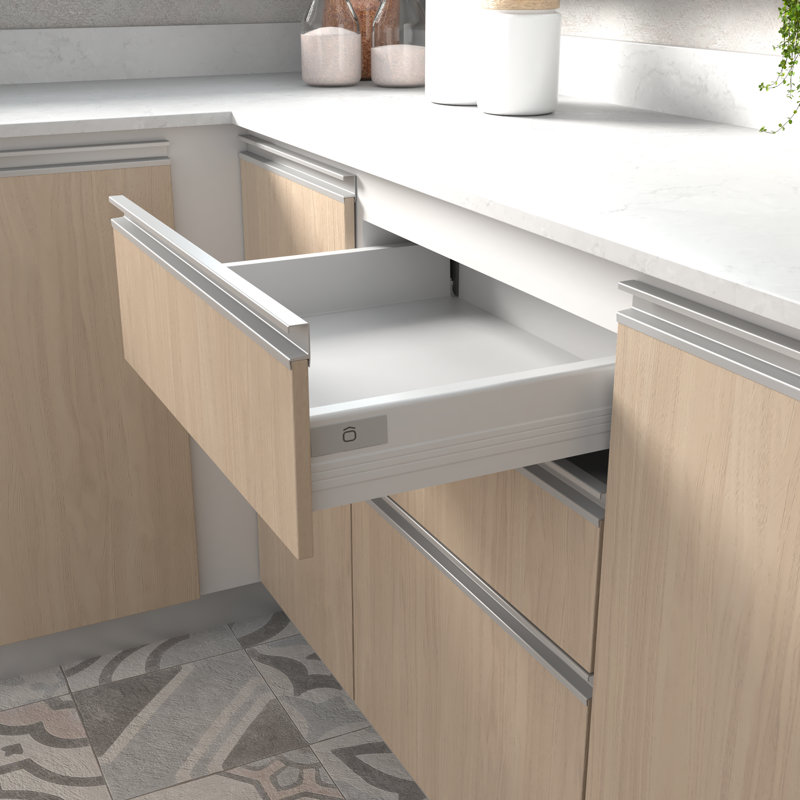 Glissière de tiroir en métal pleine extension à fermeture latérale 1 po, Blanc, H 4 po x l 1 po x P 17,71 po