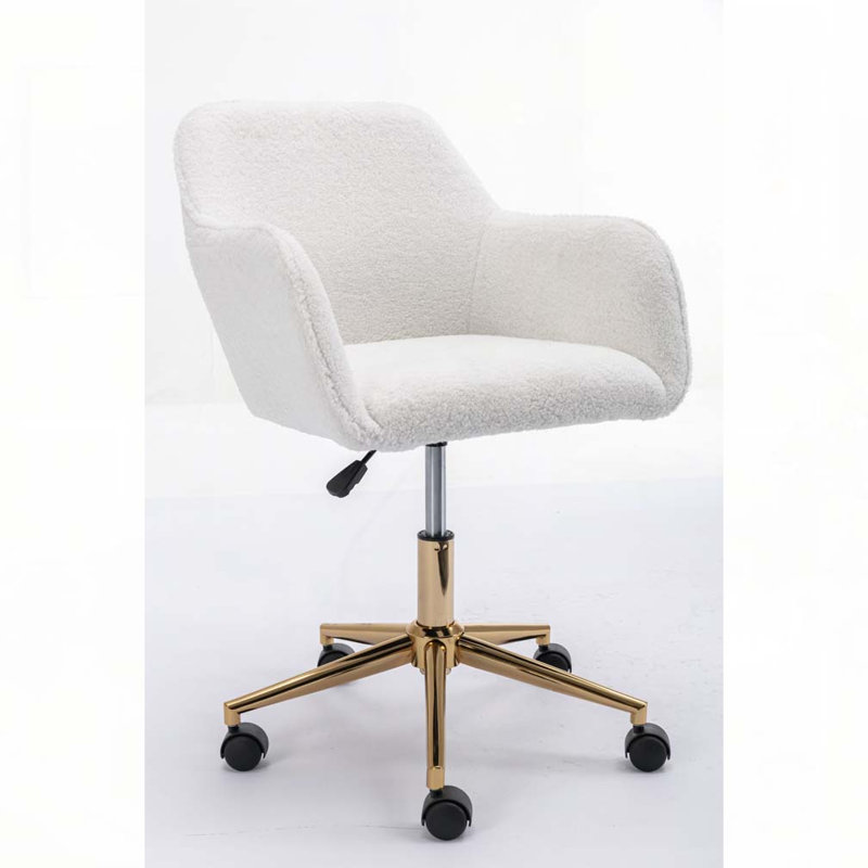 Modern Teddy Fabric Material Adjustable Height 360 Revolving Home Office Chair With Gold Metal Legs And Universal Wheel For Indoor