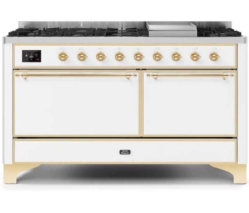 ILVE UM15FDQNS3BKCLP Majestic II 60 inch Dual Fuel Range with 9 Burners, Griddle (Liquid Propane, Solid Door, Glossy Black, Chrome)