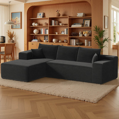Canapés de 105 po sans os pour le salon: canapé à plancher compressé, canapé en velours côtelé modulaire en forme de L 70D pour la chambre à coucher