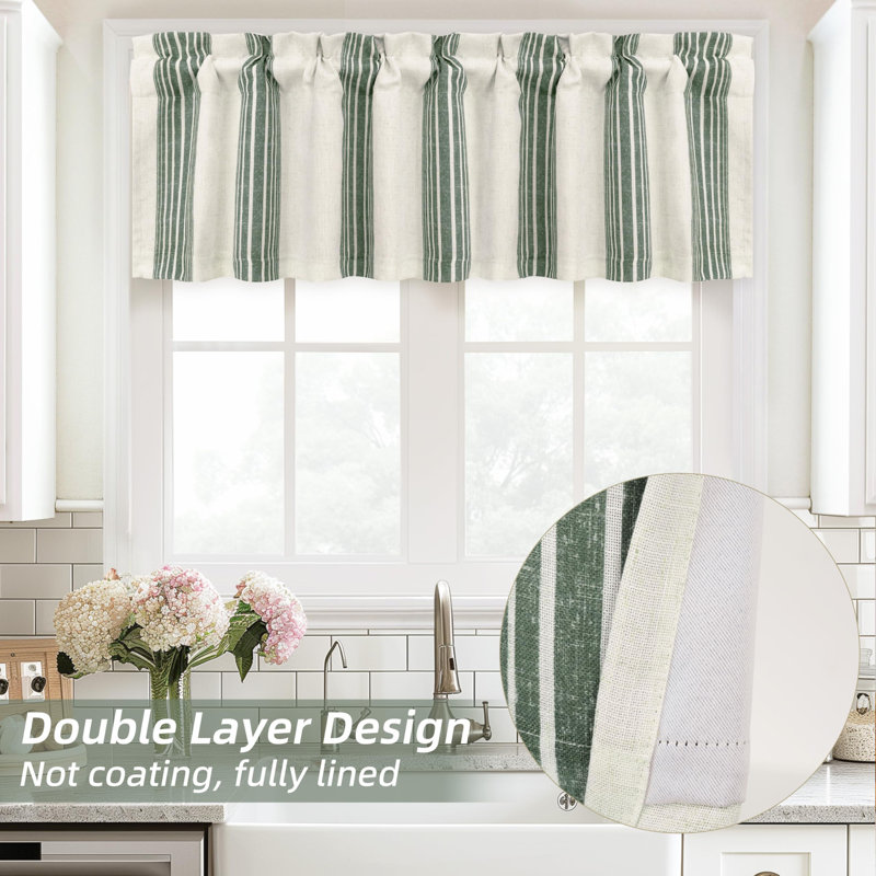 Akhill Striped Tailored Window Valance, 52" W x 18" L, Loden Green