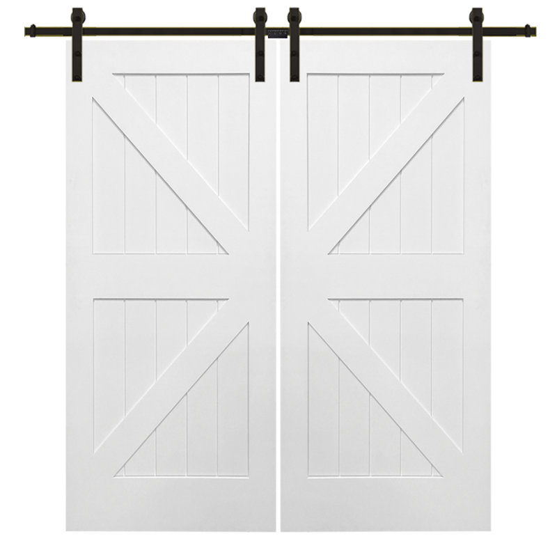Primed Solid Core Double Barn Door with Oil-Rubbed Bronze Hardware