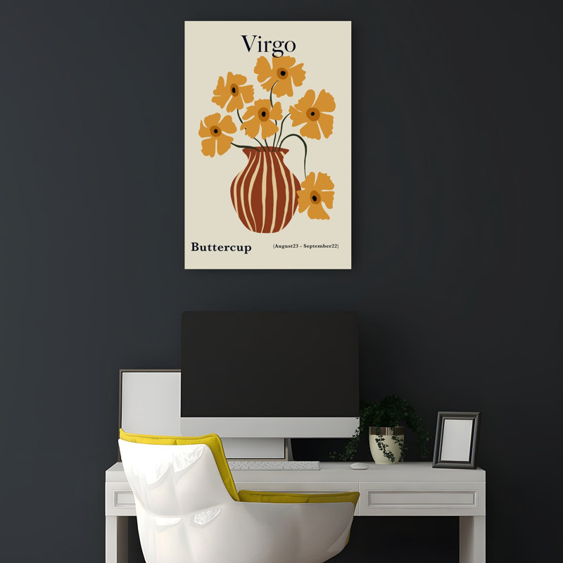 Virgo Buttercup Flowers Abstract Modern Retro Buttercup Flower Wall Art Print by Miho Art Studio - Print
