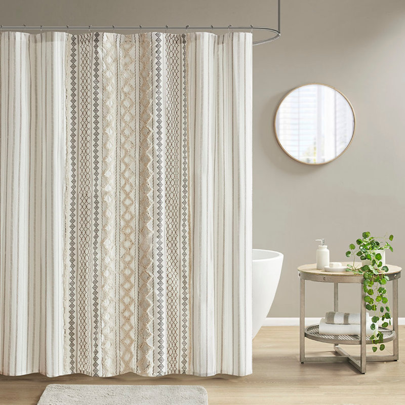 Rideau de douche en coton avec chenille, Ivory