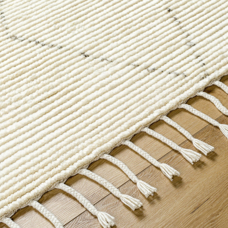 Camille Hand Knotted Wool Geometric Area Rug in Cream, Rectangle 6' x 9'