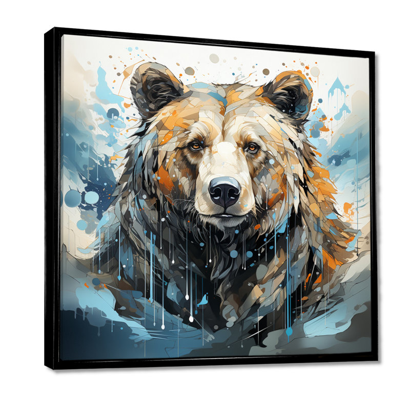 Représentation abstraite d'un mouvement d'ours sur toile, 44" H x 44" W, Cadre flottant noir