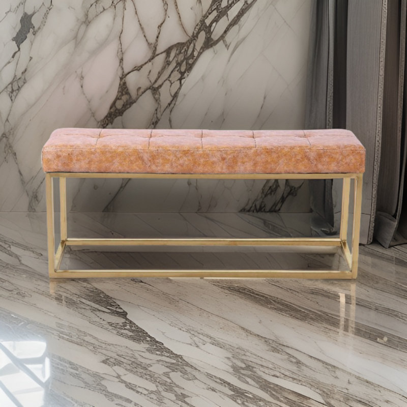Banc rembourré en velours Chepstow, Brun clair, Or