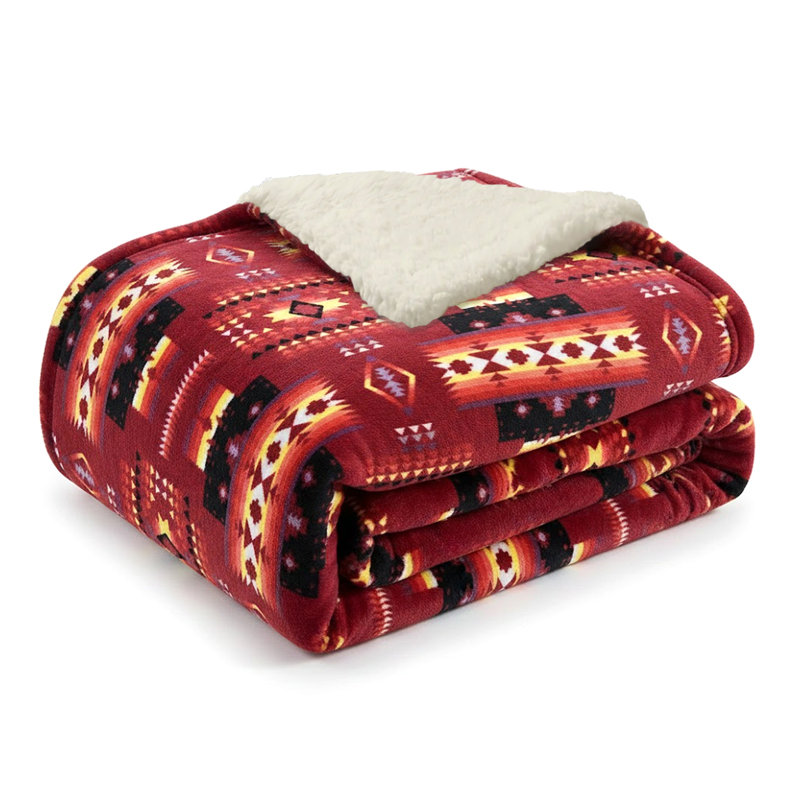 Couverture en molleton moelleux avec revers en sherpa, L 40 po x L 60 po, Géométrique bourgogne