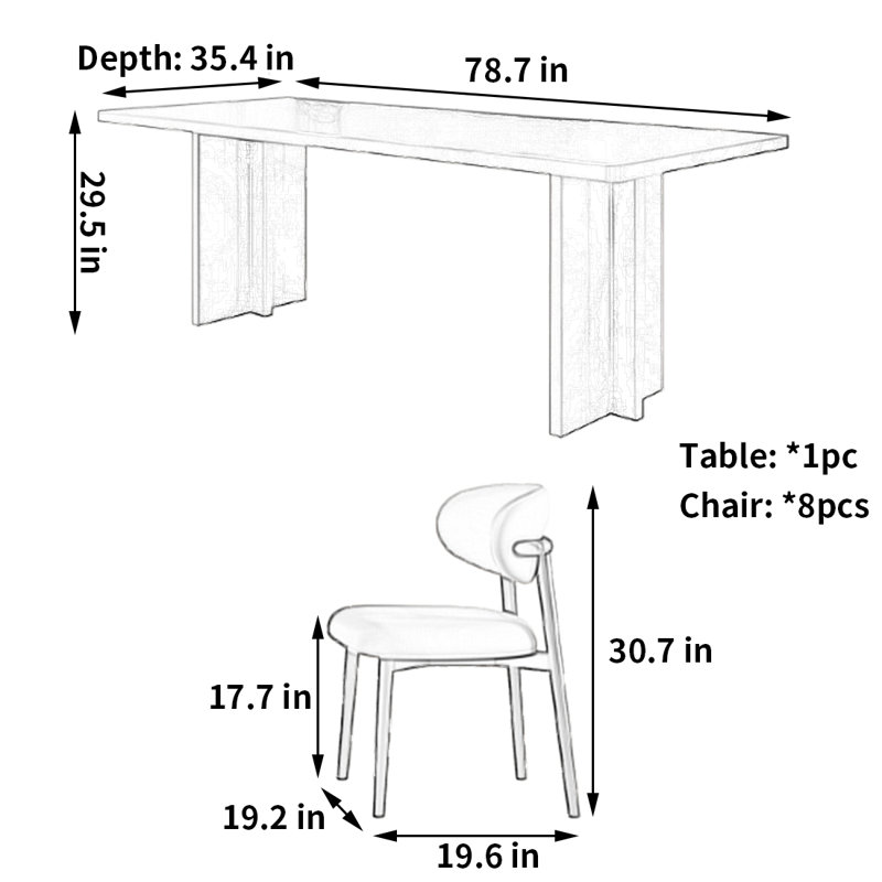 Rectangular light luxury dining table and chair