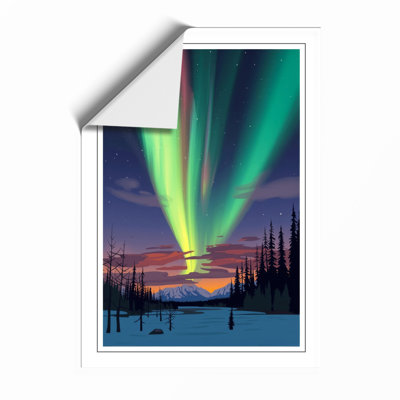 Aurora Over Silent Forest Scandinavian - Framed Print