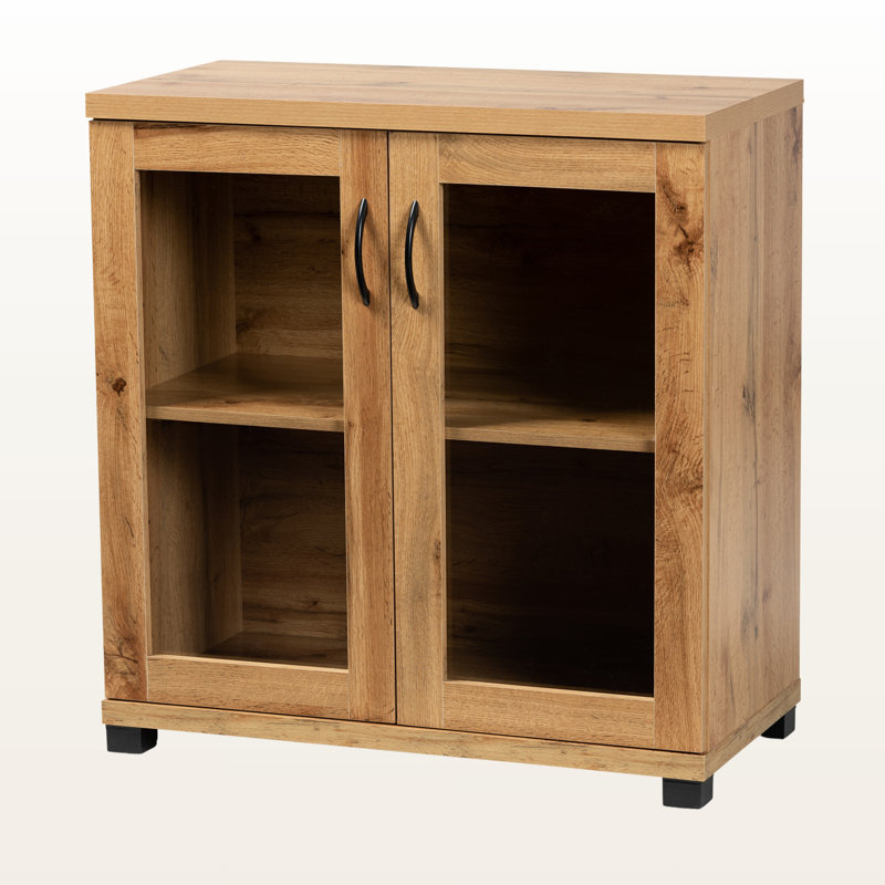 Laurel Oak & Black Finish 2-Glass Door Storage Cabinet, 32.36" H X 31.2" W X 15.54" D