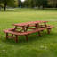 Table de pique-nique avec bancs pour 14 à 16 personnes, table d'extérieur en bois de 8 pieds avec trou pour parasol
