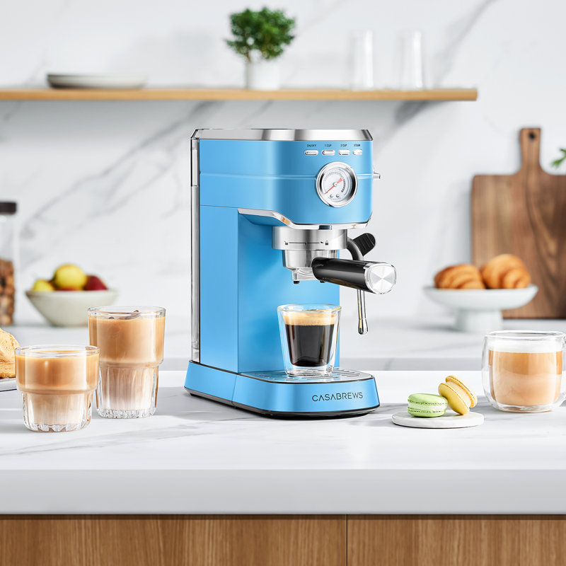 CASABREWS 20 Bar Espresso Machine Coffee Maker W/ Powerful Steam Wand Stainless Steel, Light Blue