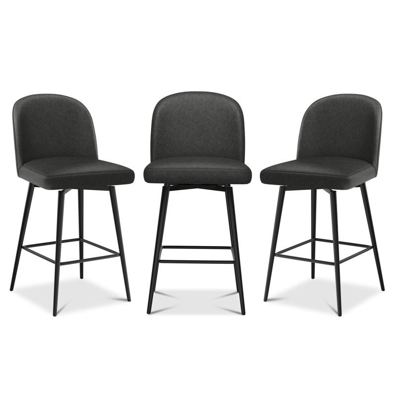 Kanasha 26.9" Swivel Counter Height Bar Stools, Black, 3
