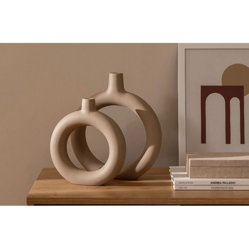 Cyriacos Ceramic Table Vase, Cream, 22cm H x 5cm W x 34cm D