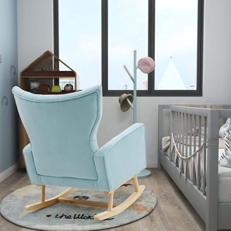 Chaise berçante Jahsun, Velours bleu clair