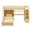 Lit mezzanine en bois massif avec bureau intégré, escalier, compartiments de rangement-672829980
