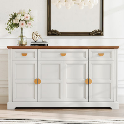 Buffet 59 po à 3 tiroirs, armoire de rangement 4 portes de style Mid-Century
