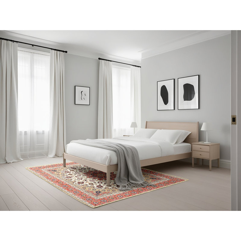 Tapis traditionnel rouge / beige Derrion, Rectangle 5 pi x 7 pi