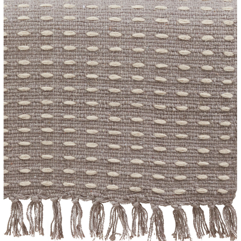 Rustic Taupe and Greige Cotton Table Runner with Fringe