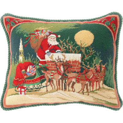 Coussin du Père Noël et des rennes - 16 x 20 po