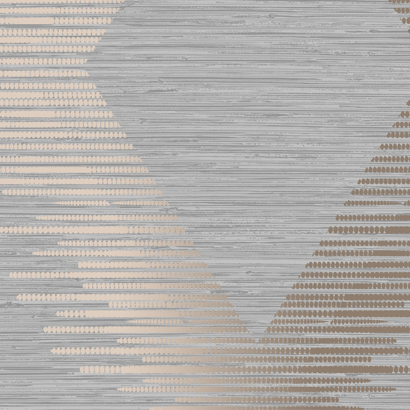 Zen Geometric Metallic Wallpaper Double Roll, Gray/Rose Gold