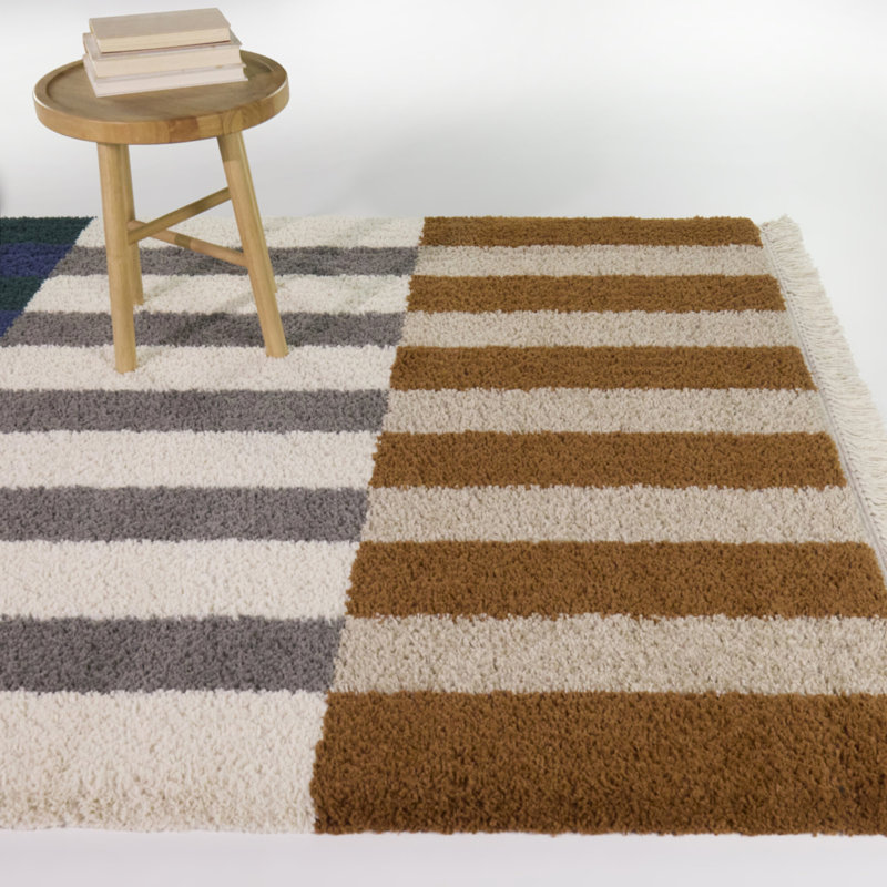 Antonetta Rust/Blue Geometric Stripe Area Rug, Rectangle 7'10" x 10'