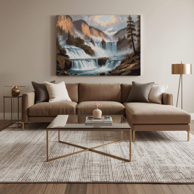 SciFi Mountain waterfall cascade Brown Canvas Wall Art