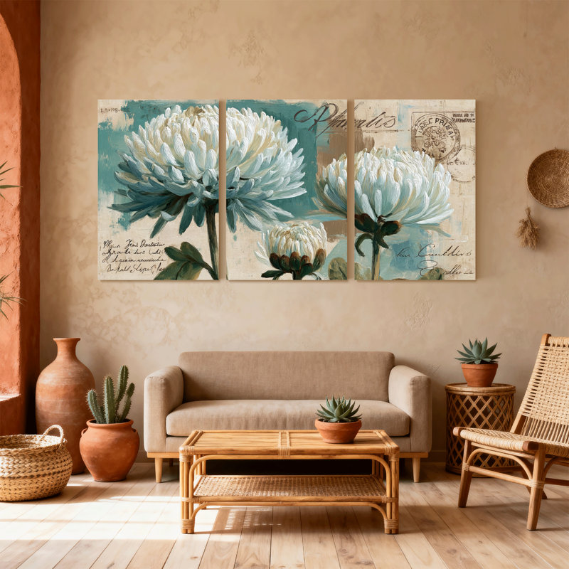 Plantes et fleurs, ensemble de 3 reproductions d'art sur toile, H 30 po x l 60 po