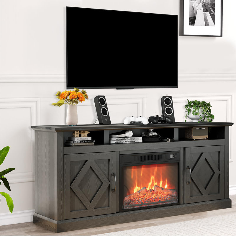 Meuble télé 67 po avec foyer de 23 po et couleur réglable, protection contre la surchauffe et minuterie, télécommande