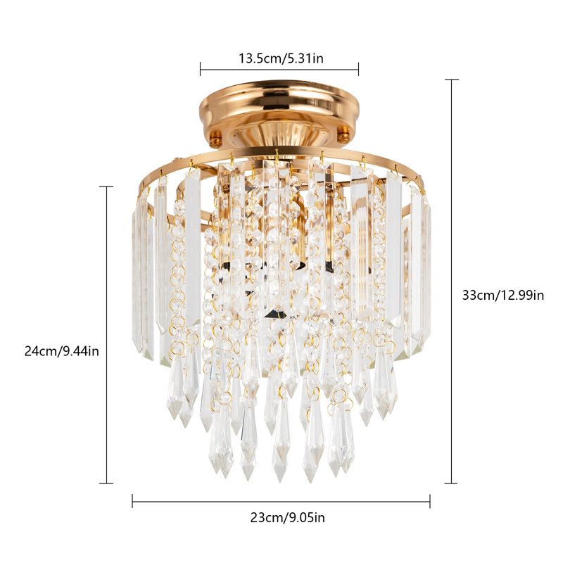 Hellmut Crystal Semi Flush Mount, Brushed Gold