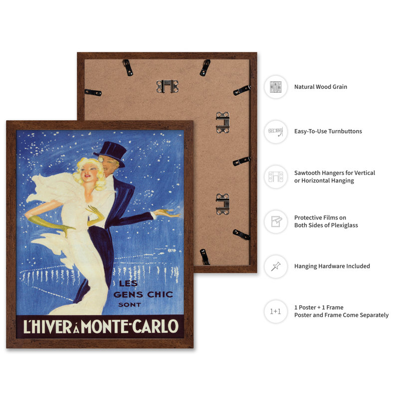L'hiver à Monte-Carlo, Affiche, H 16 po x l 20 po, Encadrement brun