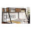 Lit superposé simple au-dessus d'un lit double en métal avec structure en bois de style industriel avec panneaux en bois et garniture cloutée