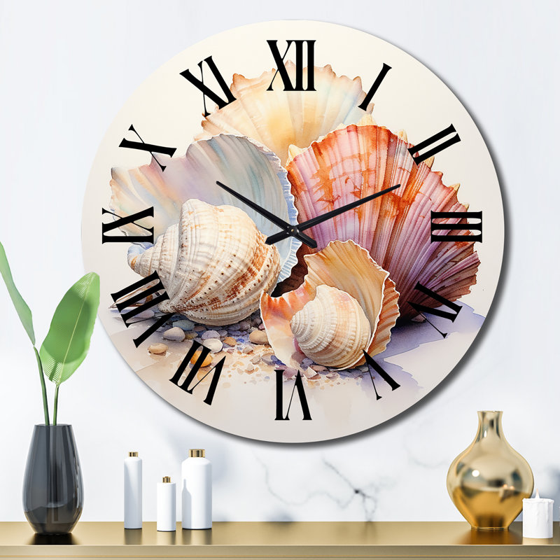 Horloge murale aquarelle, coquillages blancs, collage I, Grand