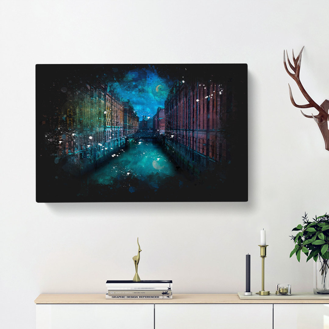 Canal Through Hamburg - Wrapped Canvas