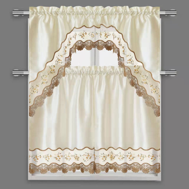 Dazya Floral Swag Kitchen Curtain, Beige